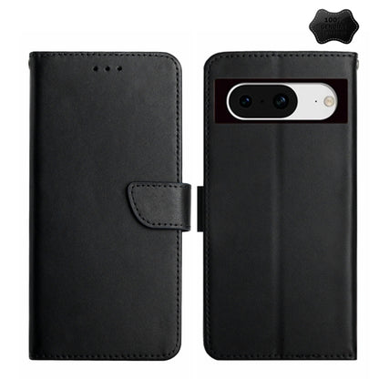 For Google Pixel 8 HT02 Genuine Leather Fingerprint-proof Flip Phone Case(Black) - Google Cases by buy2fix | Online Shopping UK | buy2fix