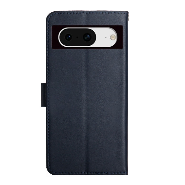 For Google Pixel 8 HT02 Genuine Leather Fingerprint-proof Flip Phone Case(Blue) - Google Cases by buy2fix | Online Shopping UK | buy2fix