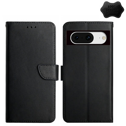 For Google Pixel 8a HT02 Genuine Leather Fingerprint-proof Flip Phone Case(Black) - Google Cases by buy2fix | Online Shopping UK | buy2fix