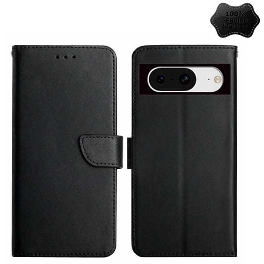 For Google Pixel 8a HT02 Genuine Leather Fingerprint-proof Flip Phone Case(Black) - Google Cases by buy2fix | Online Shopping UK | buy2fix