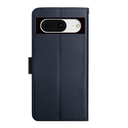 For Google Pixel 8a HT02 Genuine Leather Fingerprint-proof Flip Phone Case(Blue) - Google Cases by buy2fix | Online Shopping UK | buy2fix