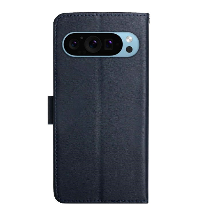 For Google Pixel 9 Pro HT02 Genuine Leather Fingerprint-proof Flip Phone Case(Blue) by buy2fix