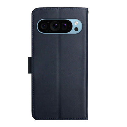For Google Pixel 9 HT02 Genuine Leather Fingerprint-proof Flip Phone Case(Blue) by buy2fix