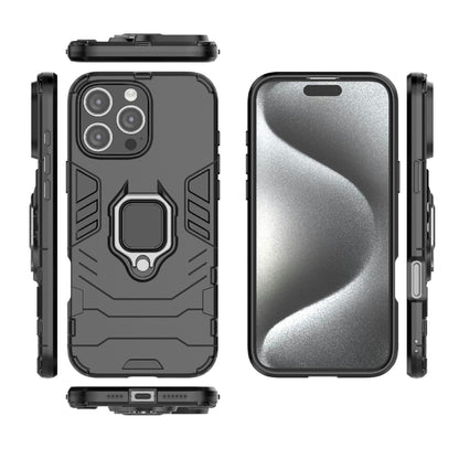 For iPhone 16 Pro Max Shockproof PC + TPU Holder Phone Case(Black) by buy2fix