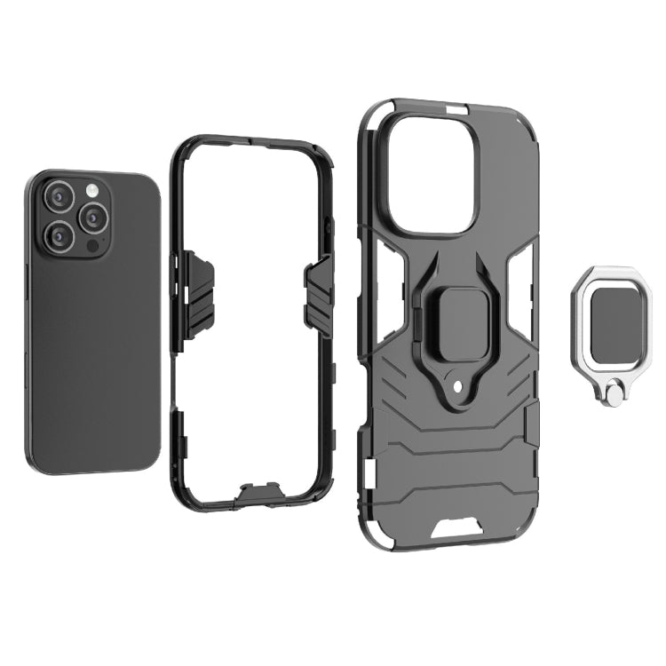 For iPhone 16 Pro Shockproof PC + TPU Holder Phone Case(Navy Blue) by buy2fix