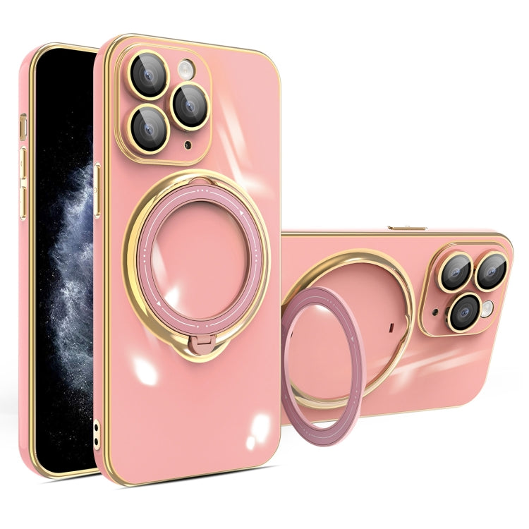 For iPhone 11 Pro Max Multifunction Electroplating MagSafe Holder Phone Case(Pink) by buy2fix