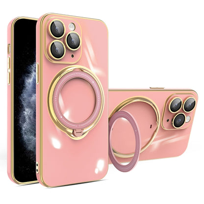 For iPhone 11 Pro Max Multifunction Electroplating MagSafe Holder Phone Case(Pink) by buy2fix