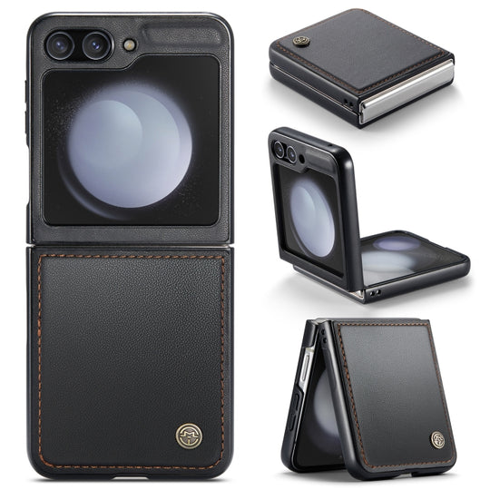 For Samsung Galaxy Z Flip5 CaseMe 023 Butterfly Buckle Litchi Texture RFID Anti-theft Leather Phone Case(Black)