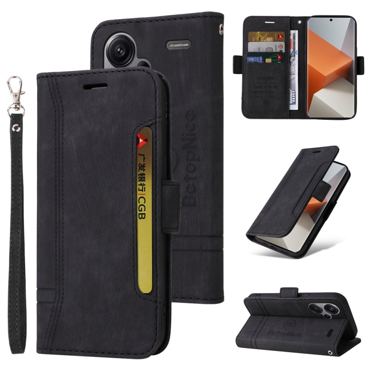 For Xiaomi Redmi Note 13 Pro+ 5G Global BETOPNICE Dual-side Buckle Leather Phone Case(Black) - Xiaomi Cases by BETOPNICE | Online Shopping UK | buy2fix