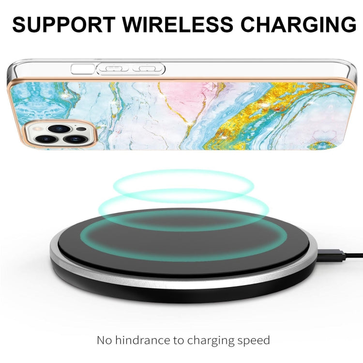 For iPhone 16 Pro Max Electroplating Marble Pattern Dual-side IMD TPU Shockproof Phone Case (Green 004) by buy2fix