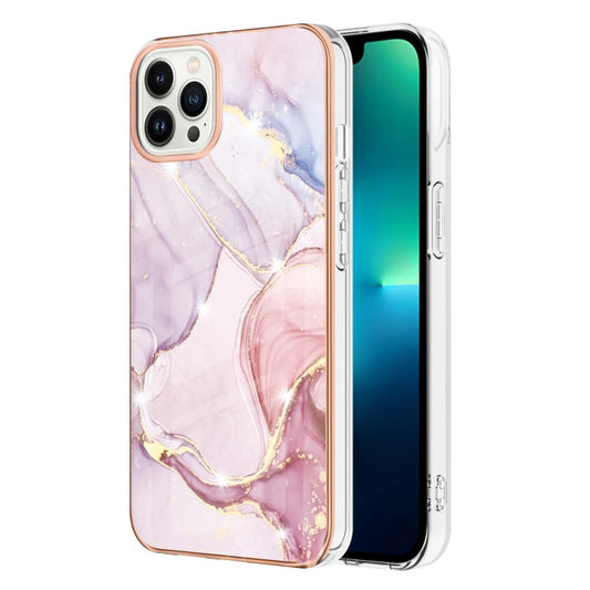 For iPhone 16 Pro Max Electroplating Marble Pattern Dual-side IMD TPU Shockproof Phone Case (Rose Gold 005) by buy2fix