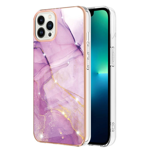 For iPhone 16 Pro Electroplating Marble Pattern Dual-side IMD TPU Shockproof Phone Case (Purple 001) by buy2fix