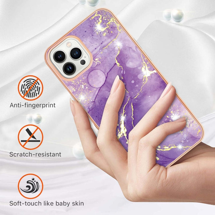 For iPhone 16 Pro Electroplating Marble Pattern Dual-side IMD TPU Shockproof Phone Case (Purple 002) by buy2fix