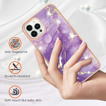 For iPhone 16 Pro Electroplating Marble Pattern Dual-side IMD TPU Shockproof Phone Case (Purple 002) by buy2fix