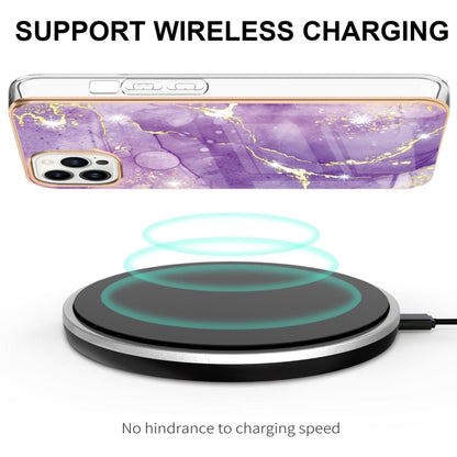 For iPhone 16 Pro Electroplating Marble Pattern Dual-side IMD TPU Shockproof Phone Case (Purple 002) by buy2fix