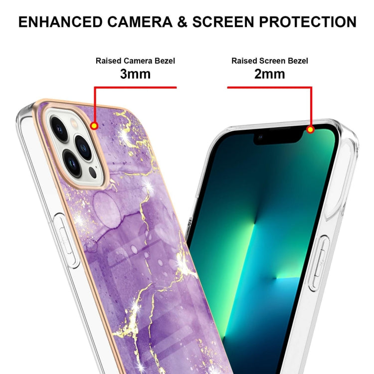 For iPhone 16 Pro Electroplating Marble Pattern Dual-side IMD TPU Shockproof Phone Case (Purple 002) by buy2fix