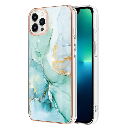 For iPhone 16 Pro Electroplating Marble Pattern Dual-side IMD TPU Shockproof Phone Case (Green 003) by buy2fix