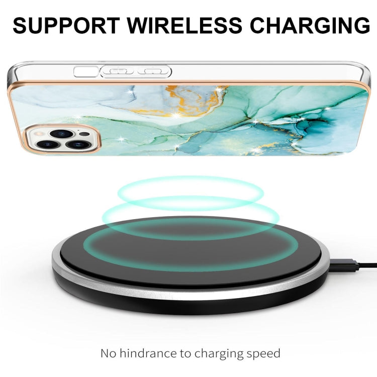 For iPhone 16 Pro Electroplating Marble Pattern Dual-side IMD TPU Shockproof Phone Case (Green 003) by buy2fix