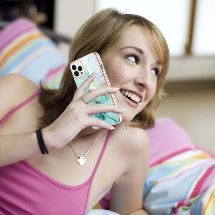 For iPhone 16 Pro Electroplating Marble Pattern Dual-side IMD TPU Shockproof Phone Case (Green 003) by buy2fix