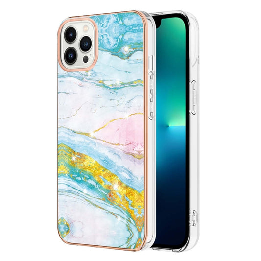 For iPhone 16 Pro Electroplating Marble Pattern Dual-side IMD TPU Shockproof Phone Case (Green 004) by buy2fix
