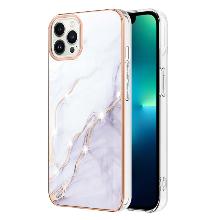 For iPhone 16 Pro Electroplating Marble Pattern Dual-side IMD TPU Shockproof Phone Case (White 006) by buy2fix