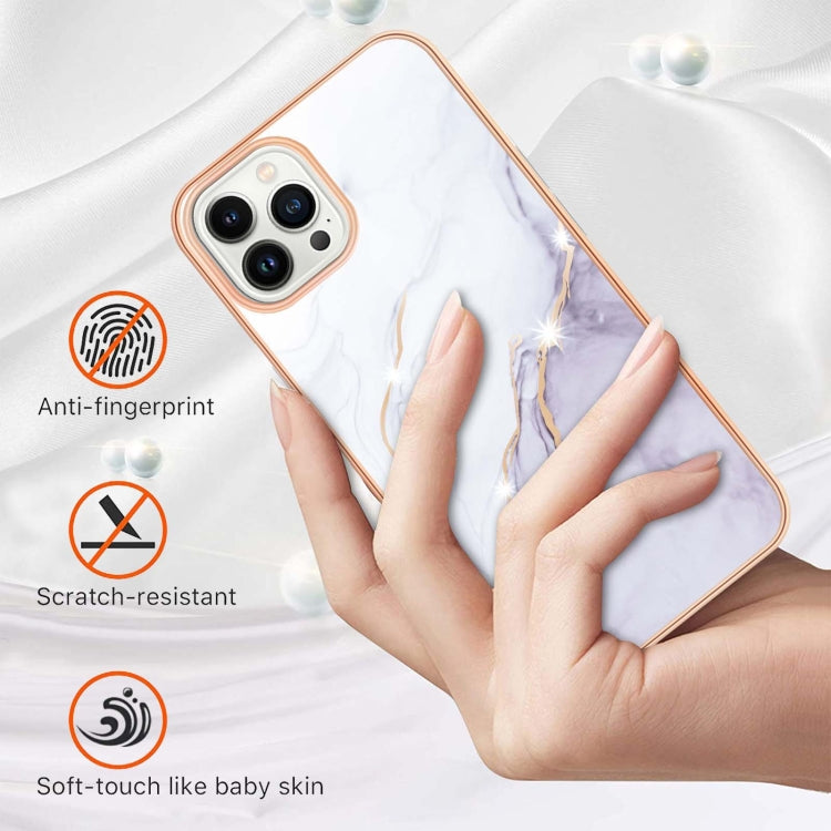 For iPhone 16 Pro Electroplating Marble Pattern Dual-side IMD TPU Shockproof Phone Case (White 006) by buy2fix