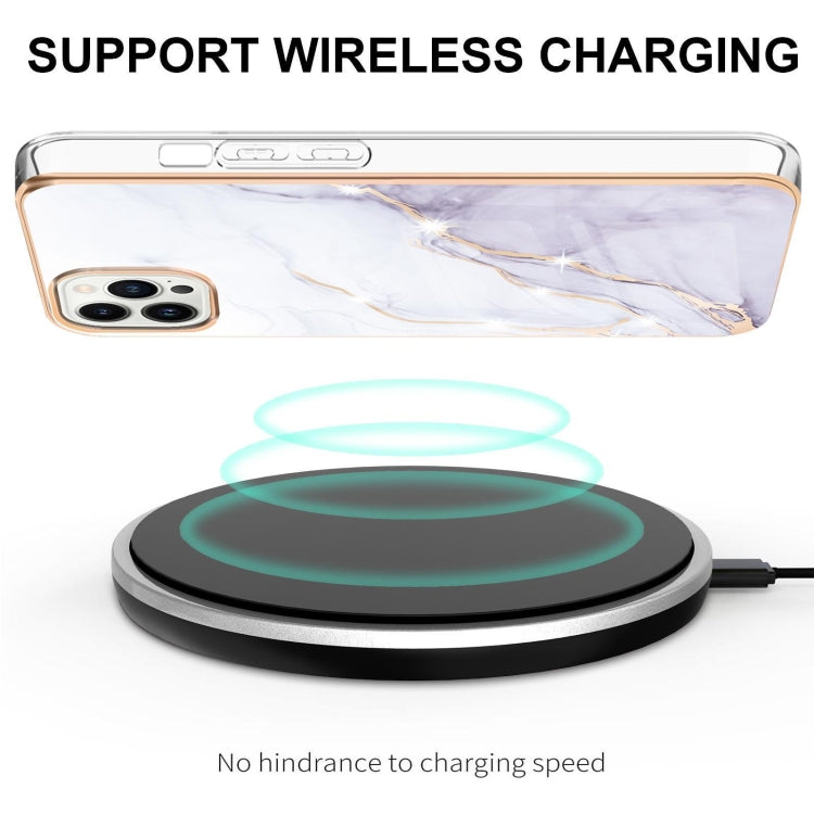 For iPhone 16 Pro Electroplating Marble Pattern Dual-side IMD TPU Shockproof Phone Case (White 006) by buy2fix