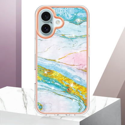 For iPhone 16Electroplating Marble Pattern Dual-side IMD TPU Shockproof Phone Case (Green 004) - iPhone 16 Cases by buy2fix | Online Shopping UK | buy2fix