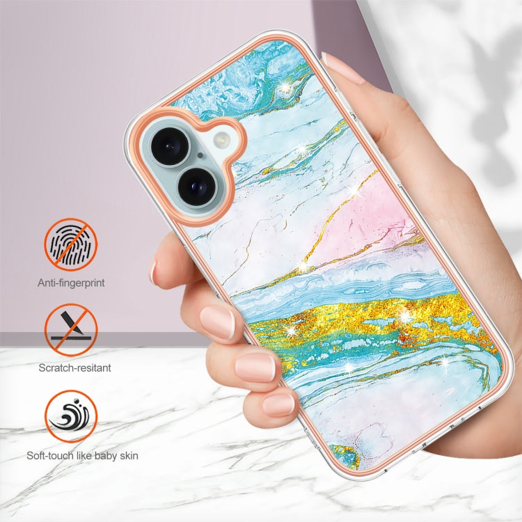 For iPhone 16Electroplating Marble Pattern Dual-side IMD TPU Shockproof Phone Case (Green 004) - iPhone 16 Cases by buy2fix | Online Shopping UK | buy2fix