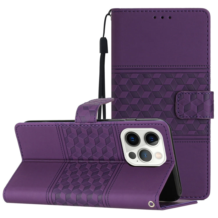 For iPhone 16 Pro Max Diamond Embossed Skin Feel Leather Phone Case(Purple) by buy2fix