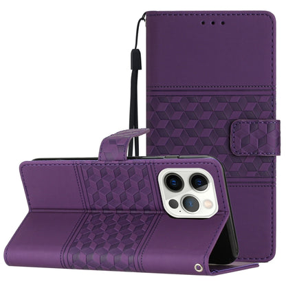 For iPhone 16 Pro Max Diamond Embossed Skin Feel Leather Phone Case(Purple) by buy2fix