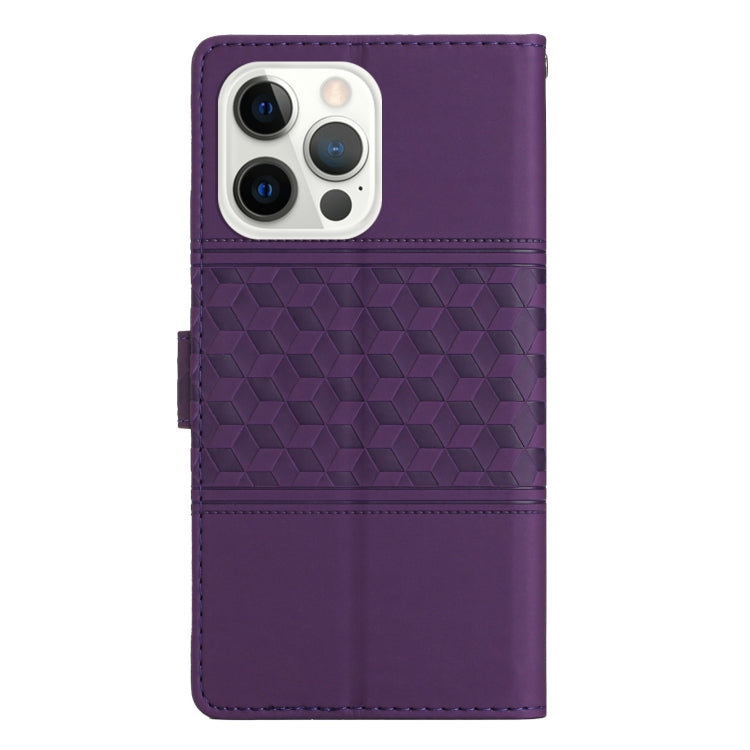 For iPhone 16 Pro Max Diamond Embossed Skin Feel Leather Phone Case(Purple) by buy2fix