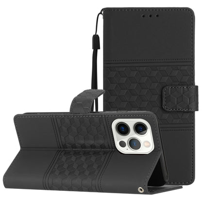 For iPhone 16 Pro Max Diamond Embossed Skin Feel Leather Phone Case(Black) by buy2fix