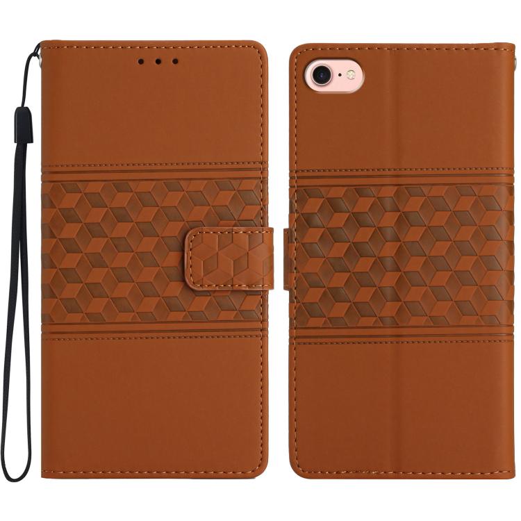 For iPhone 16e Diamond Embossed Skin Feel Leather Phone Case(Brown) - iPhone 16e Cases by buy2fix | Online Shopping UK | buy2fix