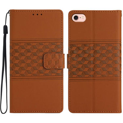 For iPhone 16e Diamond Embossed Skin Feel Leather Phone Case(Brown) - iPhone 16e Cases by buy2fix | Online Shopping UK | buy2fix