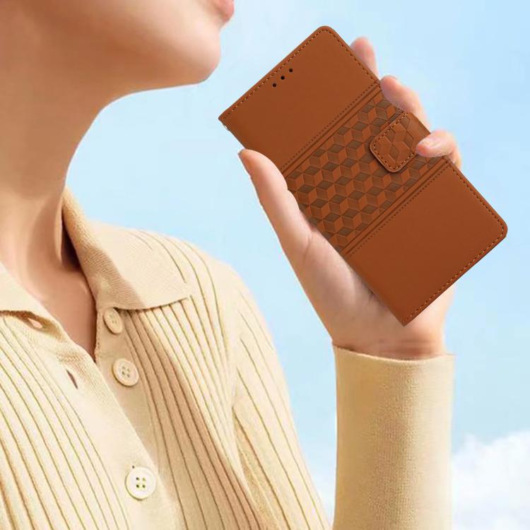 For iPhone 16e Diamond Embossed Skin Feel Leather Phone Case(Brown) - iPhone 16e Cases by buy2fix | Online Shopping UK | buy2fix