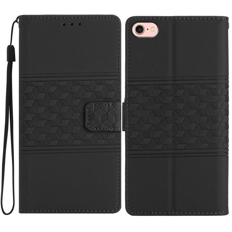 For iPhone 16e Diamond Embossed Skin Feel Leather Phone Case(Black) - iPhone 16e Cases by buy2fix | Online Shopping UK | buy2fix