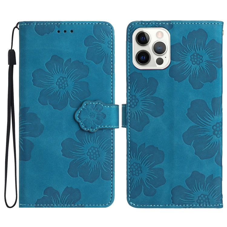 For iPhone 16 Pro Max Flower Embossing Pattern Leather Phone Case(Blue) by buy2fix