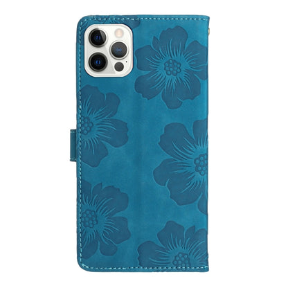 For iPhone 16 Pro Max Flower Embossing Pattern Leather Phone Case(Blue) by buy2fix