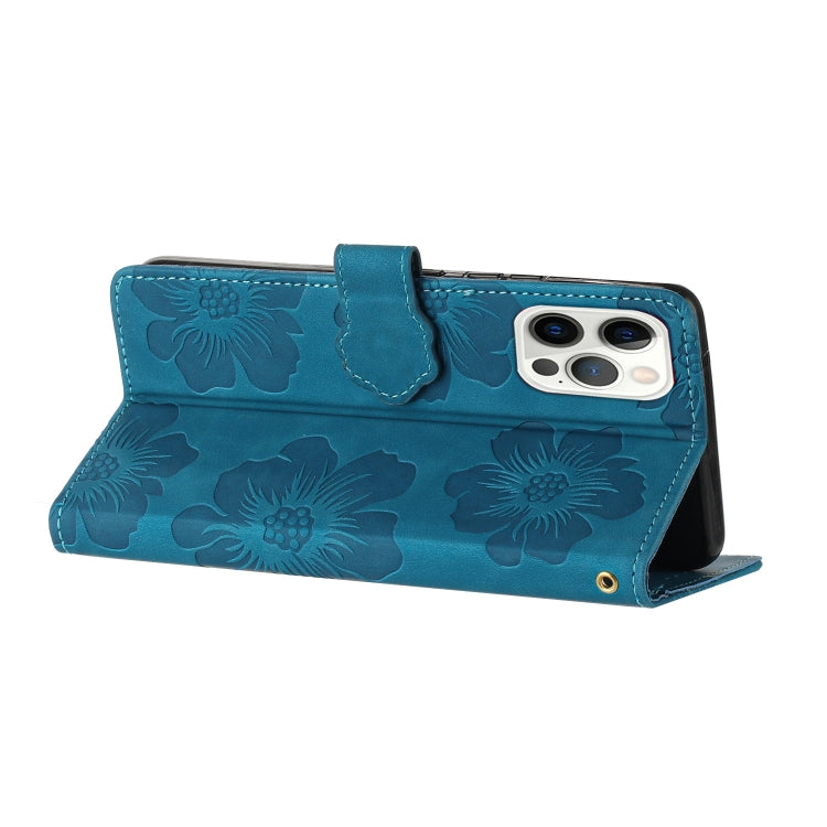 For iPhone 16 Pro Max Flower Embossing Pattern Leather Phone Case(Blue) by buy2fix