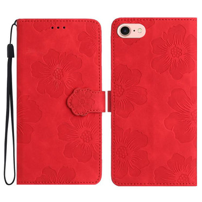 For iPhone 16e Flower Embossing Pattern Leather Phone Case(Red) - iPhone 16e Cases by buy2fix | Online Shopping UK | buy2fix