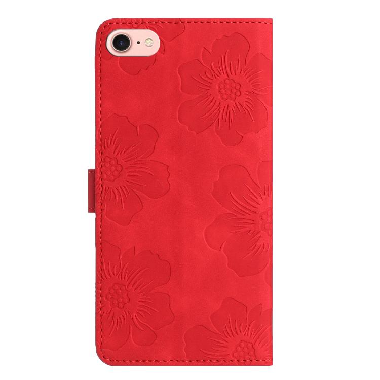 For iPhone 16e Flower Embossing Pattern Leather Phone Case(Red) - iPhone 16e Cases by buy2fix | Online Shopping UK | buy2fix