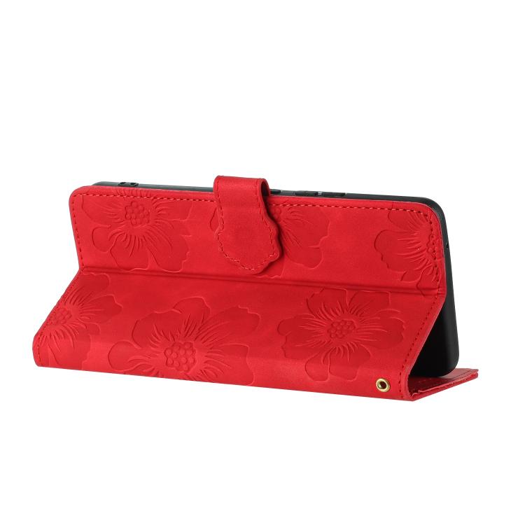 For iPhone 16e Flower Embossing Pattern Leather Phone Case(Red) - iPhone 16e Cases by buy2fix | Online Shopping UK | buy2fix
