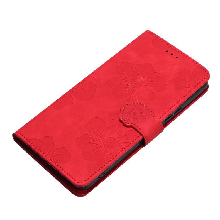 For iPhone 16e Flower Embossing Pattern Leather Phone Case(Red) - iPhone 16e Cases by buy2fix | Online Shopping UK | buy2fix