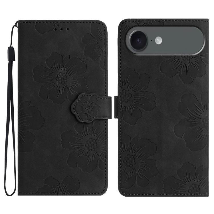 For iPhone Air Flower Embossing Pattern Leather Phone Case(Black) - iPhone Air Cases by buy2fix | Online Shopping UK | buy2fix