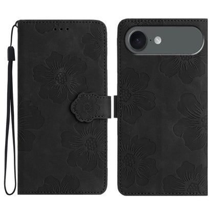 For iPhone Air Flower Embossing Pattern Leather Phone Case(Black) - iPhone Air Cases by buy2fix | Online Shopping UK | buy2fix