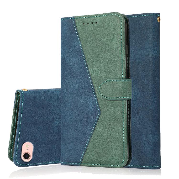 For iPhone 16e Dual-color Stitching Leather Phone Case(Blue Green) - iPhone 16e Cases by buy2fix | Online Shopping UK | buy2fix