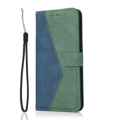 For iPhone 16e Dual-color Stitching Leather Phone Case(Blue Green) - iPhone 16e Cases by buy2fix | Online Shopping UK | buy2fix