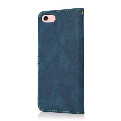 For iPhone 16e Dual-color Stitching Leather Phone Case(Blue Green) - iPhone 16e Cases by buy2fix | Online Shopping UK | buy2fix