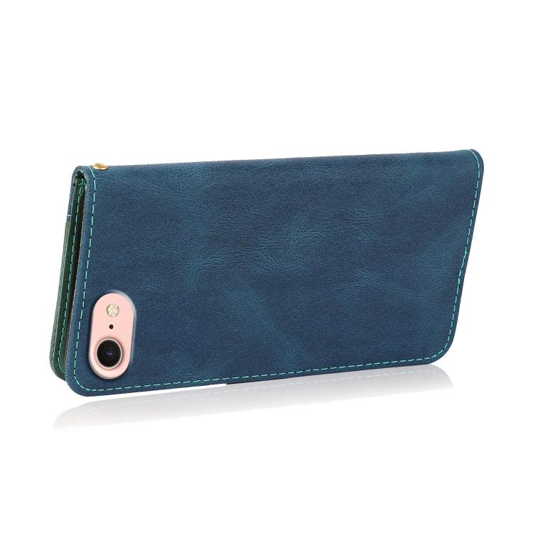 For iPhone 16e Dual-color Stitching Leather Phone Case(Blue Green) - iPhone 16e Cases by buy2fix | Online Shopping UK | buy2fix